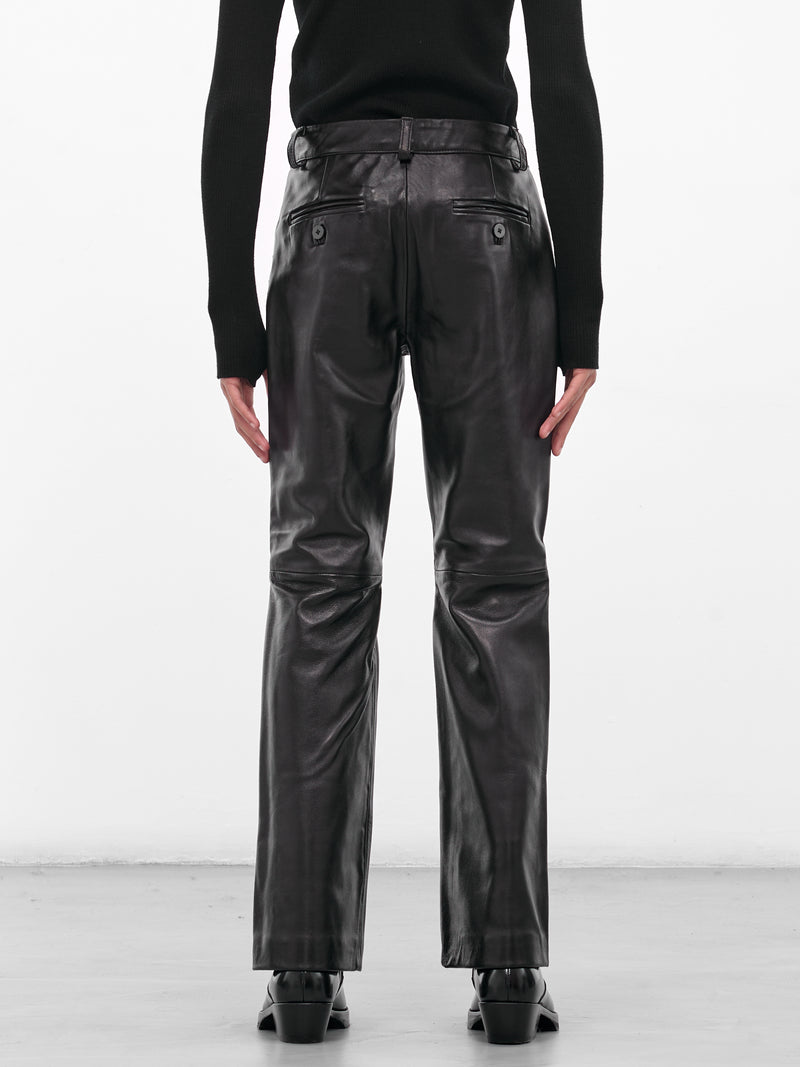 Black Leather Swarovski Flared Trousers (PT14LRP-LE62-BLACK-W-SWAROVSKI)