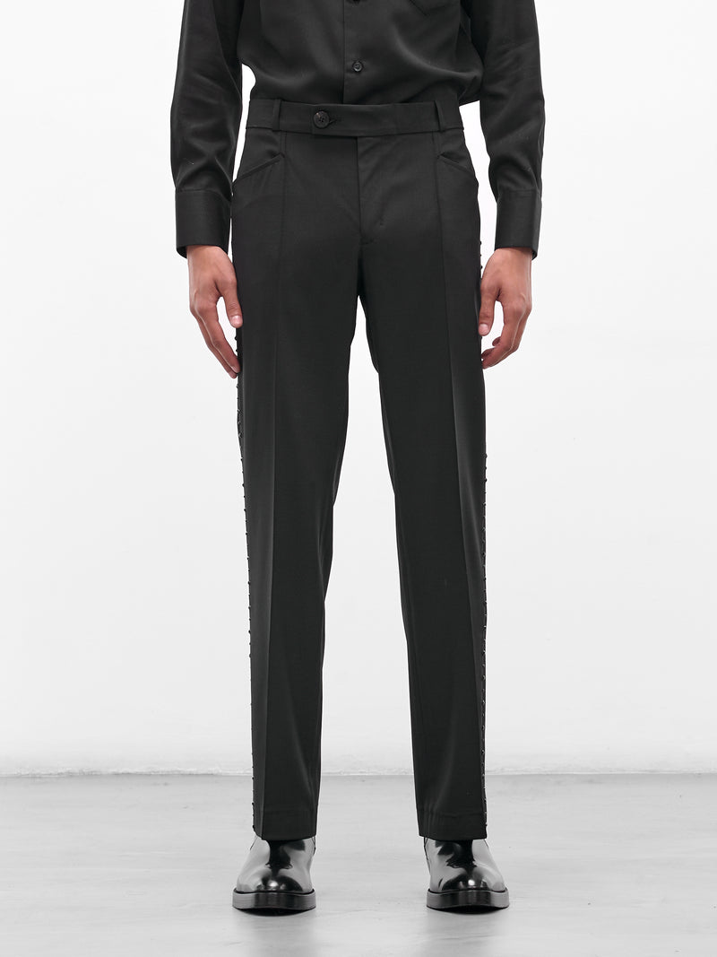 Black Wool Swarovski Flared Trousers (PT14RP-AM42-BLACK-W-SWAROVSKI)