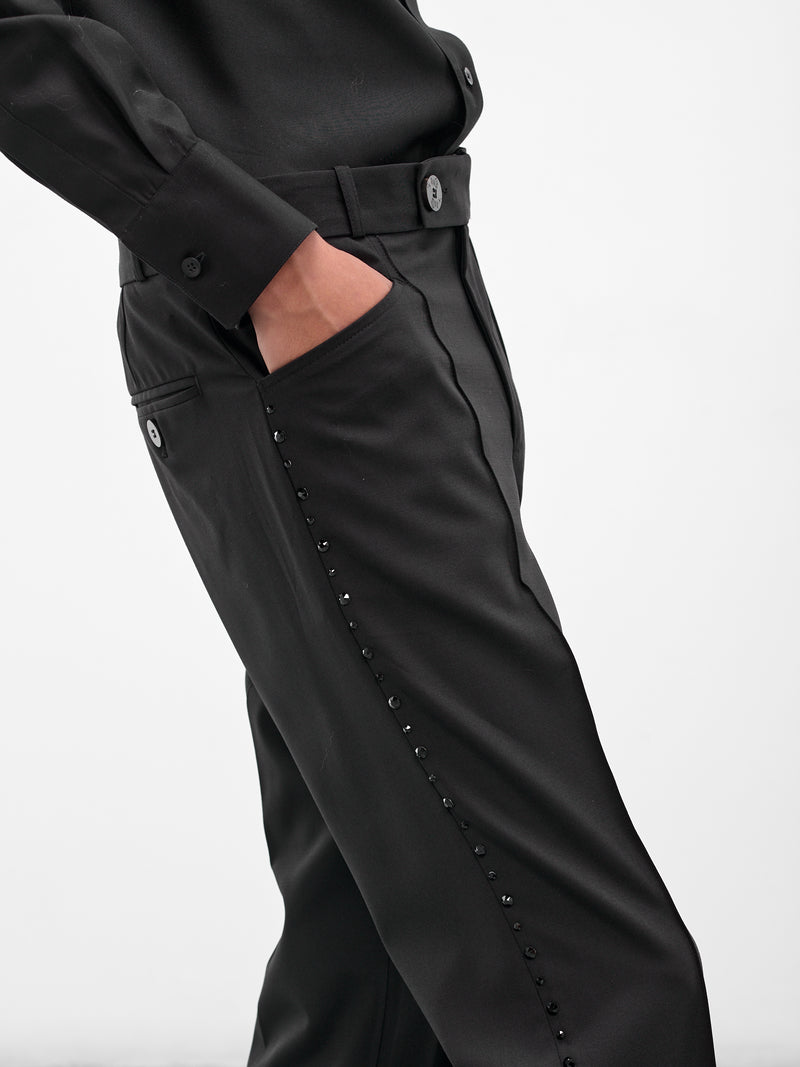 Black Wool Swarovski Flared Trousers (PT14RP-AM42-BLACK-W-SWAROVSKI)