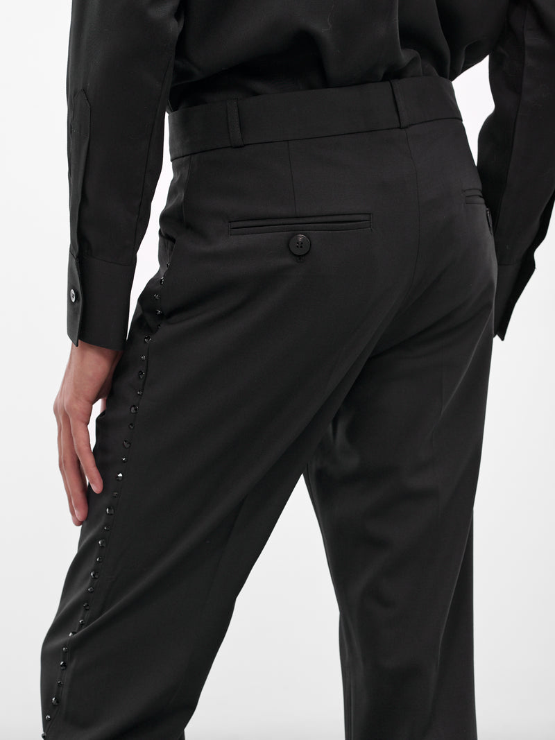 Black Wool Swarovski Flared Trousers (PT14RP-AM42-BLACK-W-SWAROVSKI)