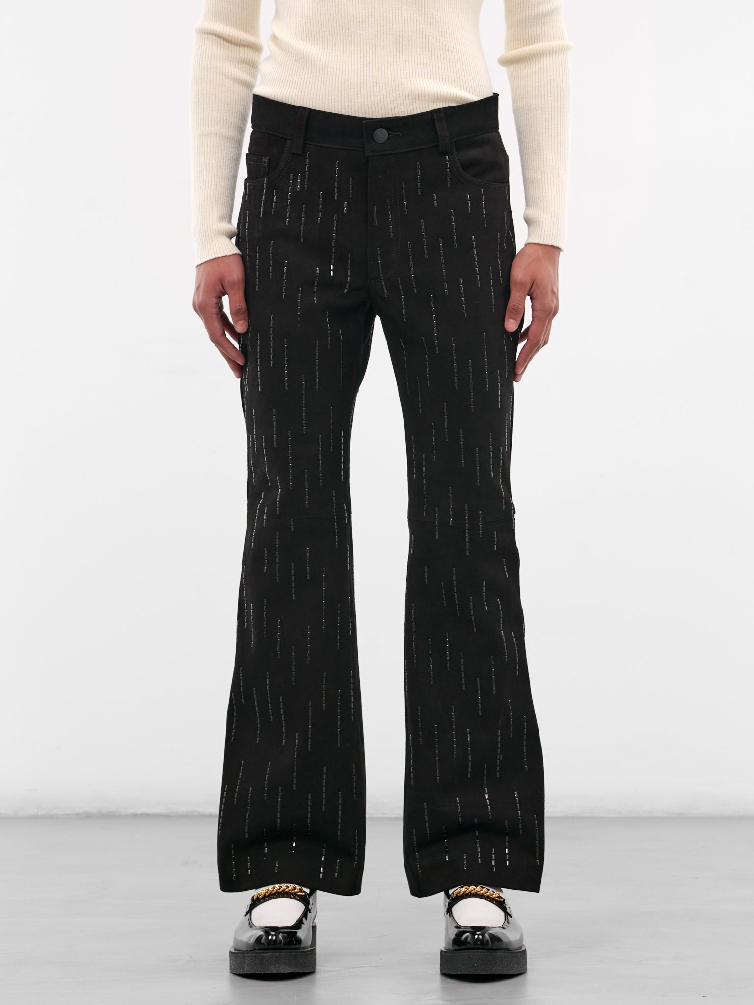 Black Suede Stone Embellished Trousers (PT26LBC-BLACK)