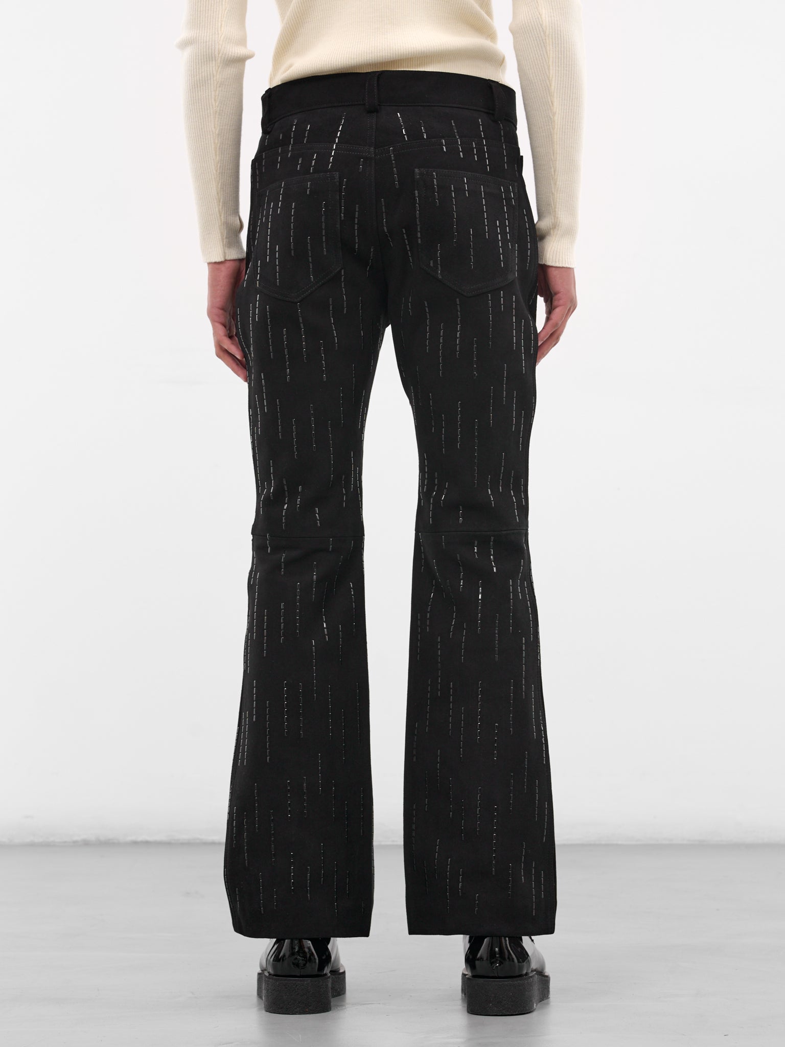 Black Suede Stone Embellished Trousers (PT26LBC-BLACK)