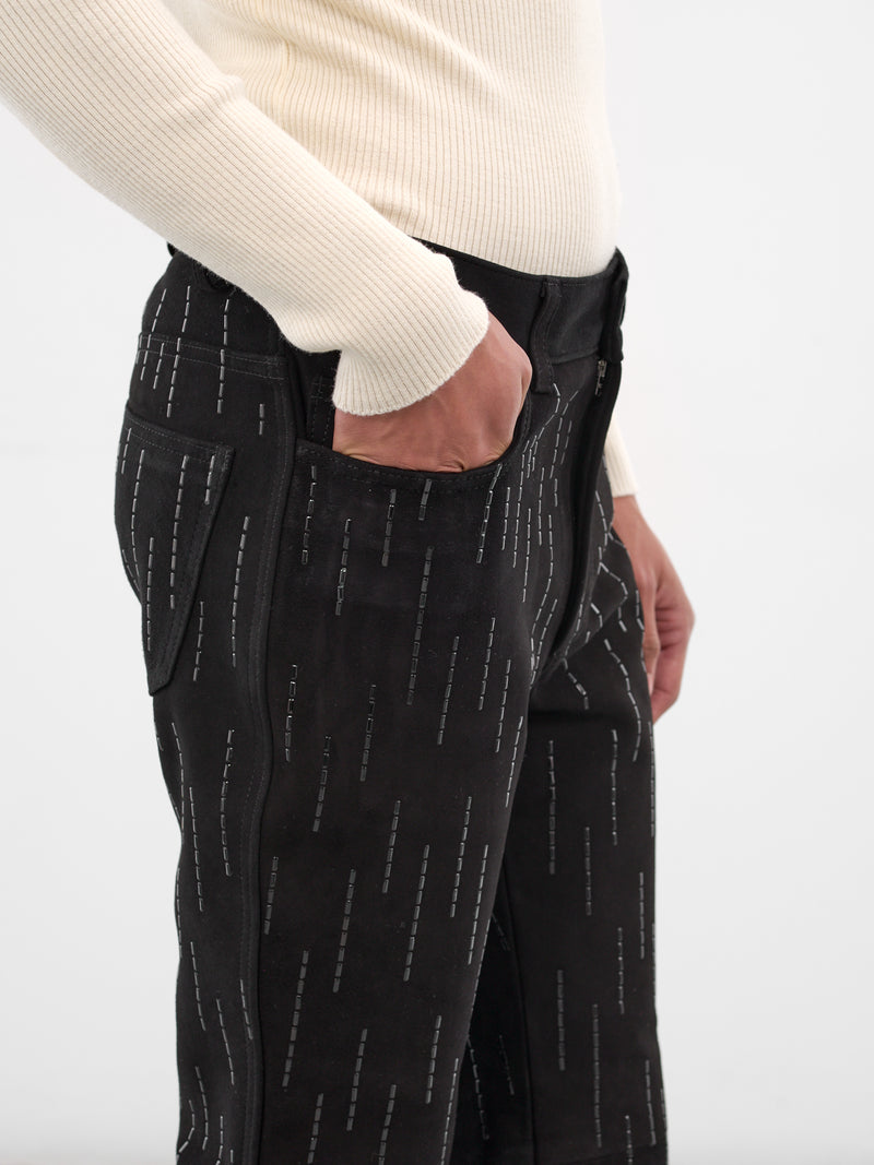 Black Suede Stone Embellished Trousers (PT26LBC-BLACK)