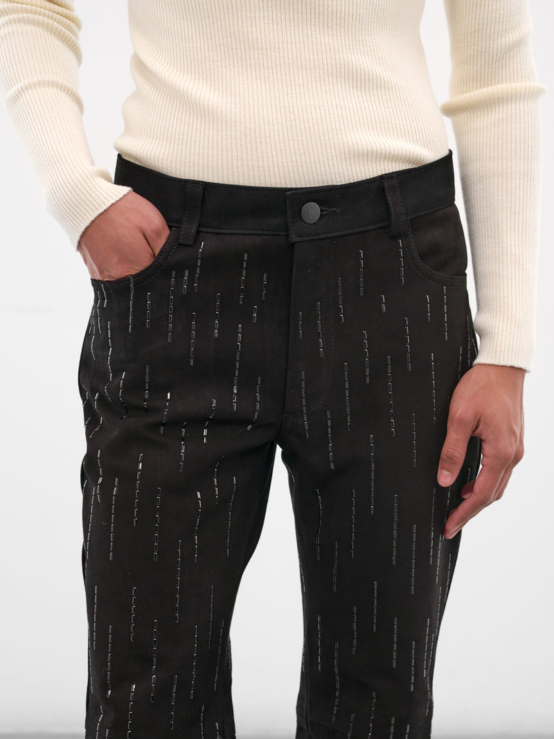 Black Suede Stone Embellished Trousers (PT26LBC-BLACK)