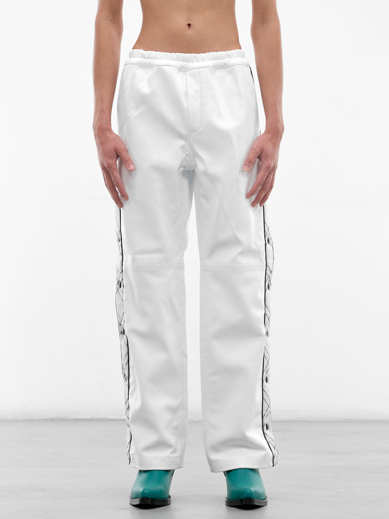 White Leather & Wool Warm-Up Pants (PT37L-LE63-WHITE-CHECK)