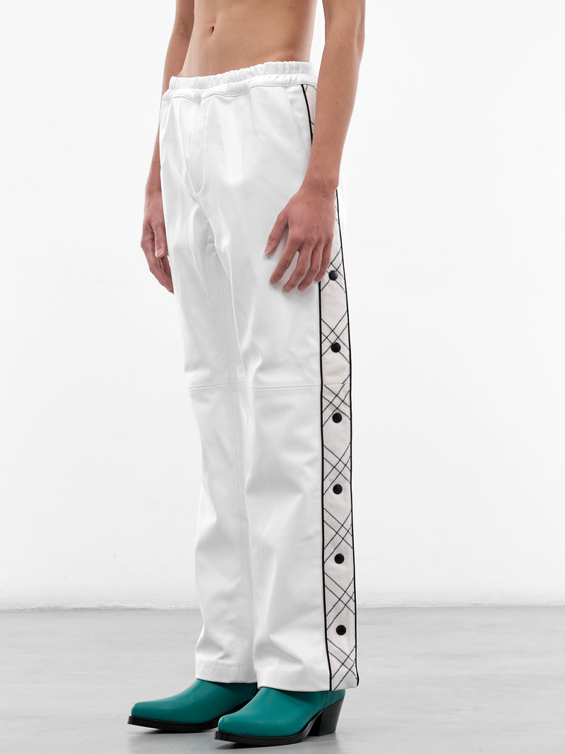 White Leather & Wool Warm-Up Pants (PT37L-LE63-WHITE-CHECK)