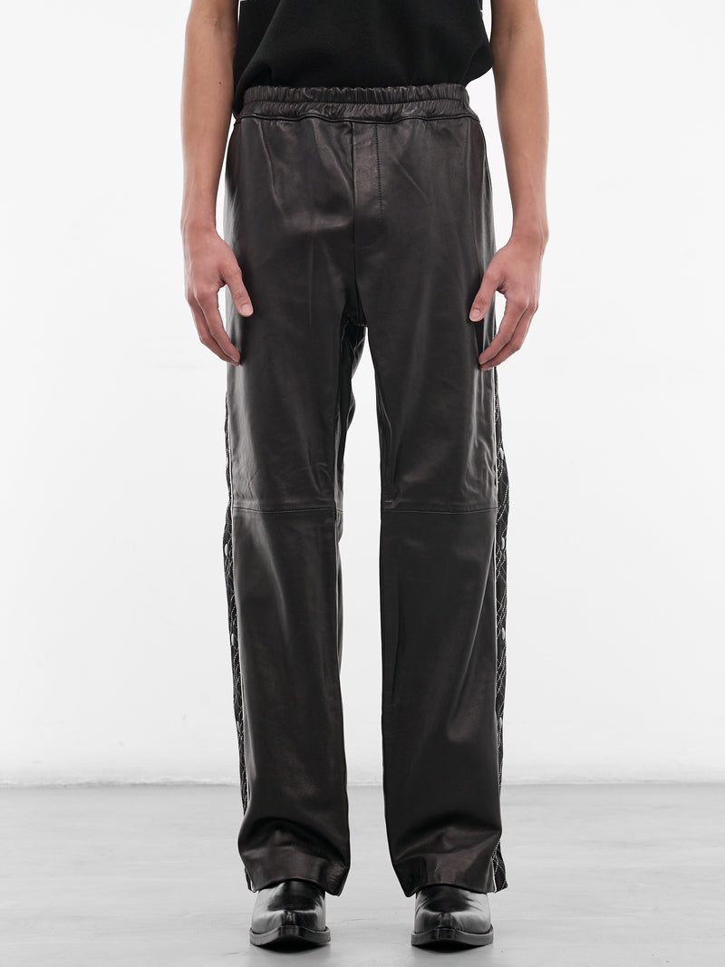 Black Leather & Wool Warm-Up Pants (PT37L-LE64-BLACK-CHECK)