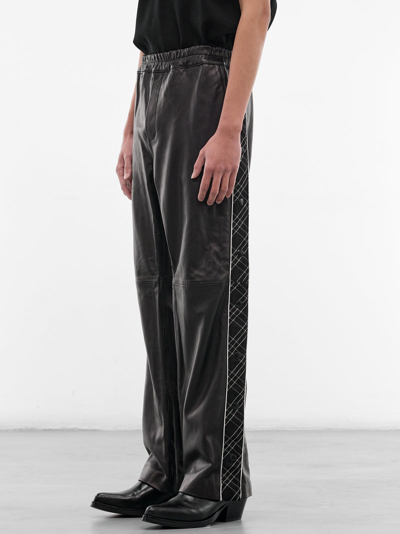 Black Leather & Wool Warm-Up Pants (PT37L-LE64-BLACK-CHECK)