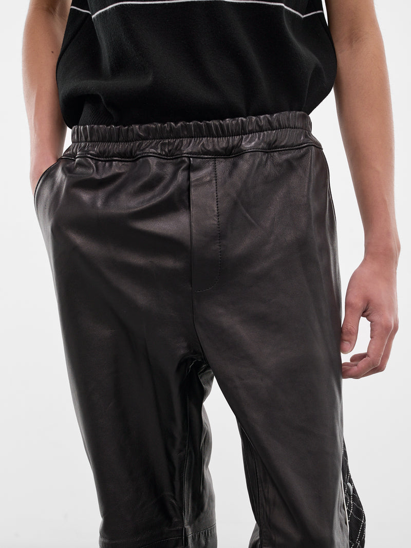 Black Leather & Wool Warm-Up Pants (PT37L-LE64-BLACK-CHECK)