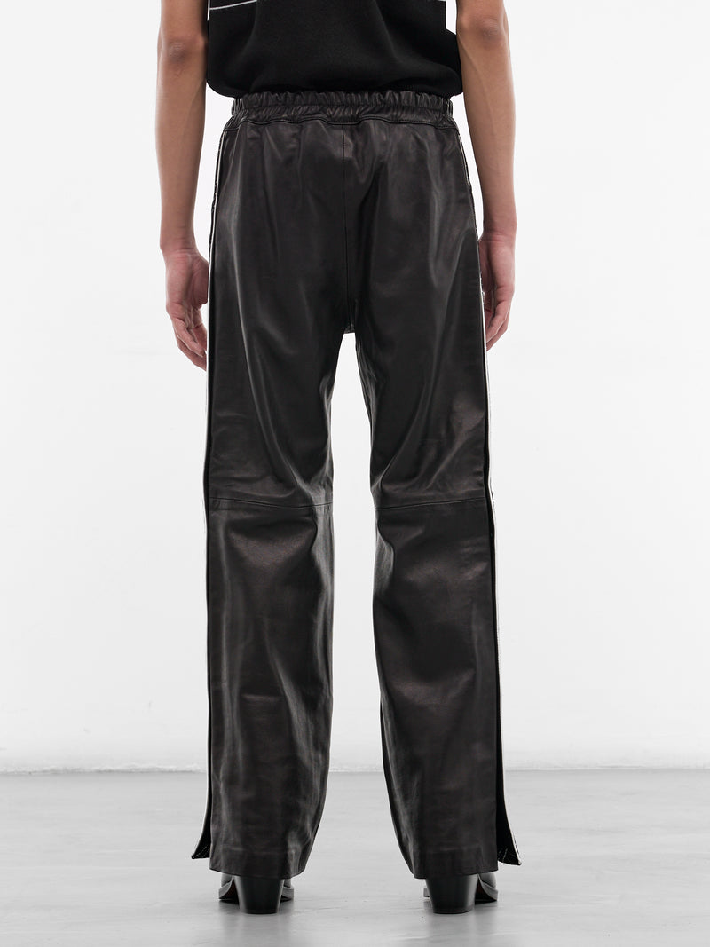 Black Leather & Wool Warm-Up Pants (PT37L-LE64-BLACK-CHECK)