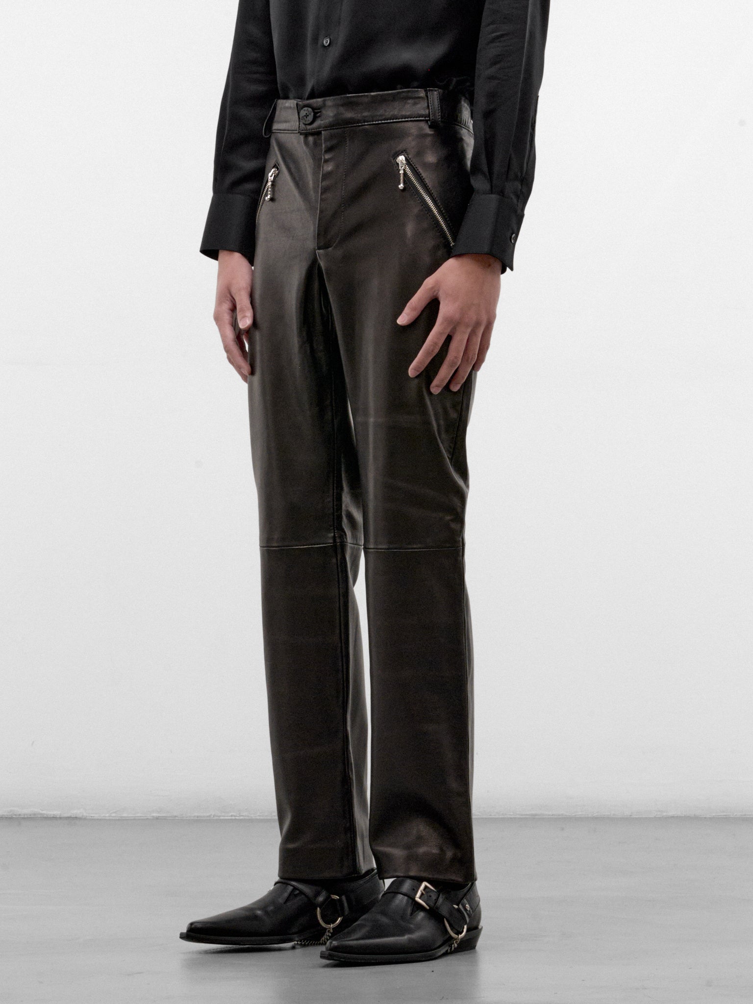 Black Lamb Leather Slim Trousers (PT44L-BLACK-LEATHER)