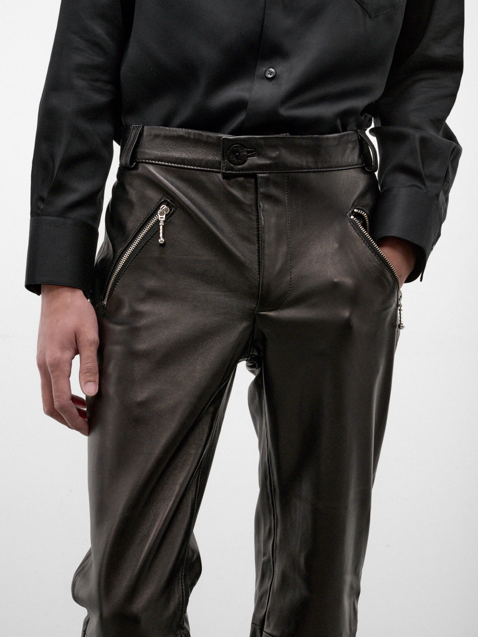 Black Lamb Leather Slim Trousers (PT44L-BLACK-LEATHER)