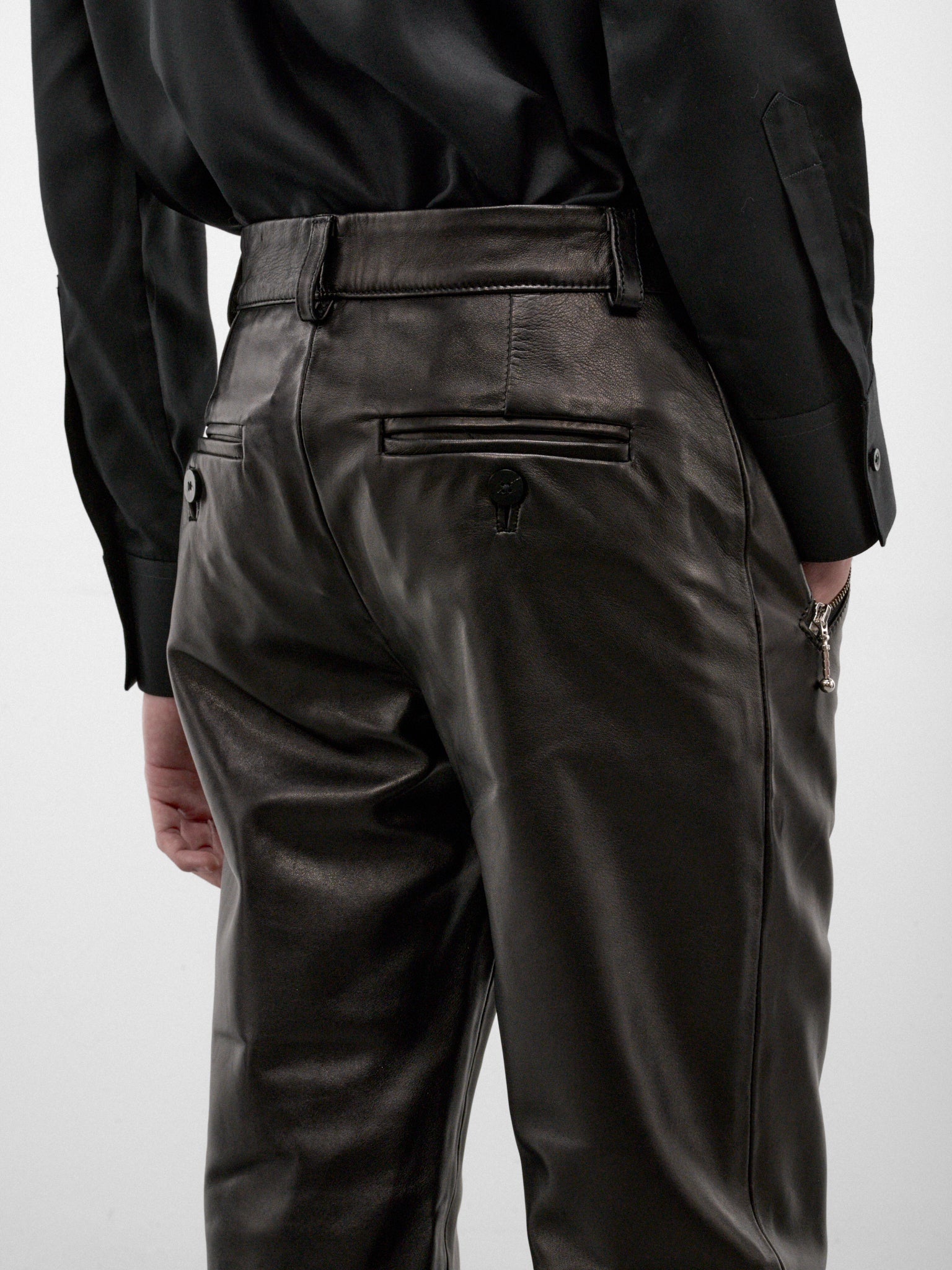 Black Lamb Leather Slim Trousers (PT44L-BLACK-LEATHER)