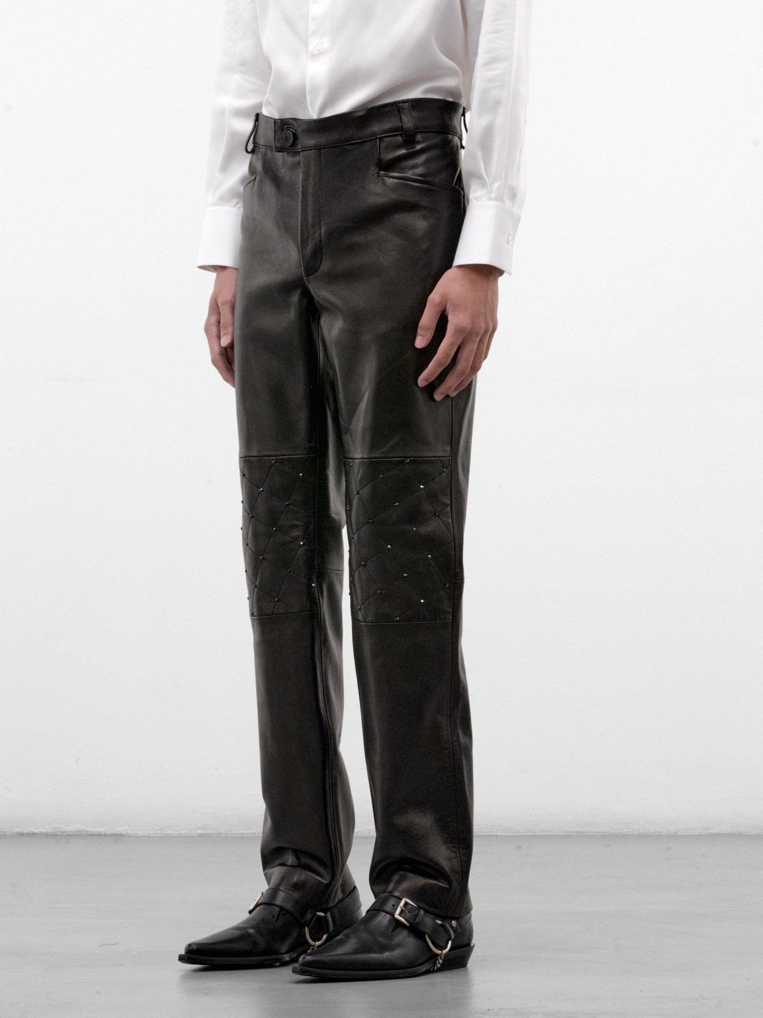 Black Swarovski-Embellished Leather Trousers (PT45LS-BLACK-SWAROVKSI-CRYSTAL)