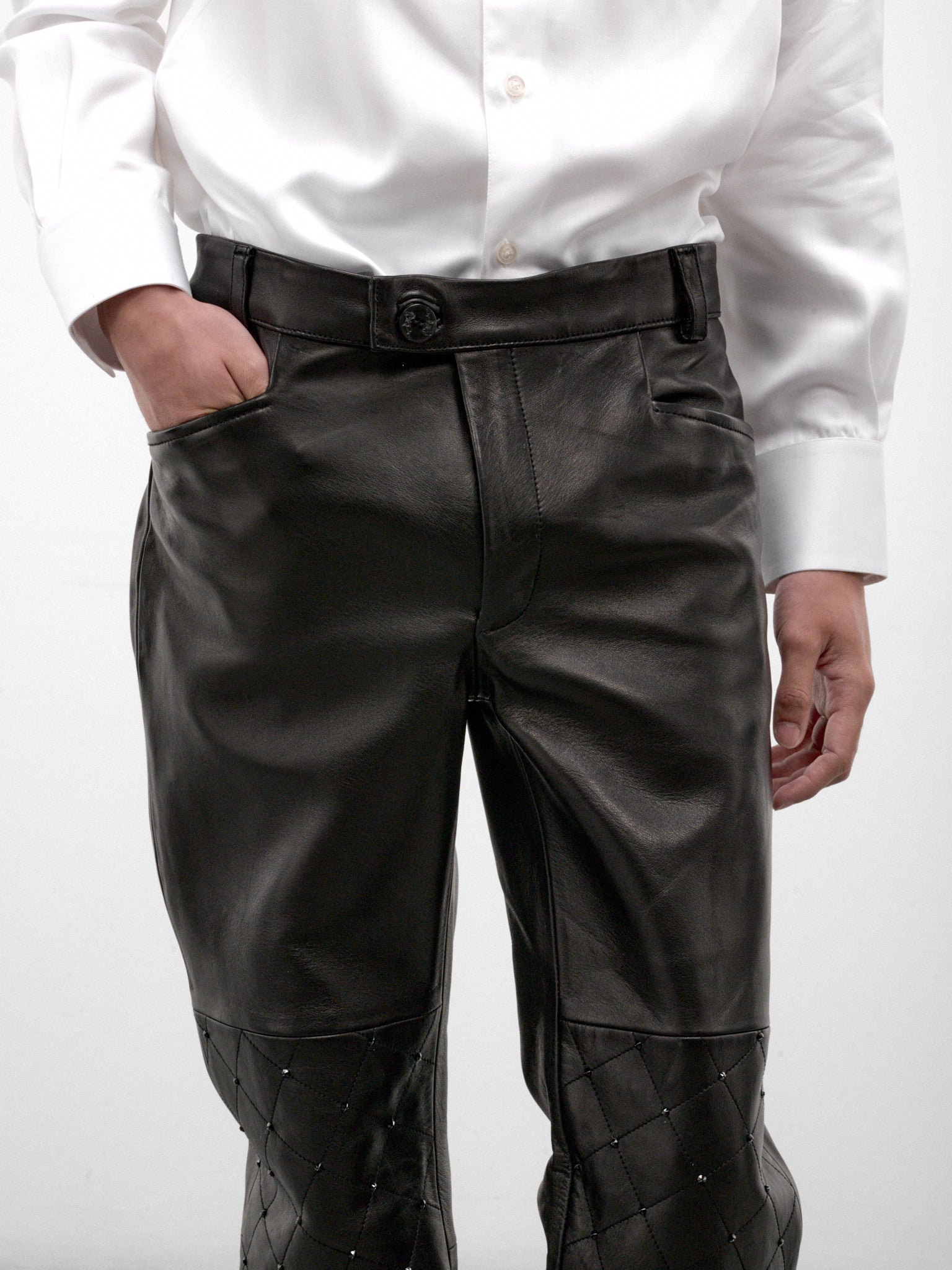 Black Swarovski-Embellished Leather Trousers (PT45LS-BLACK-SWAROVKSI-CRYSTAL)