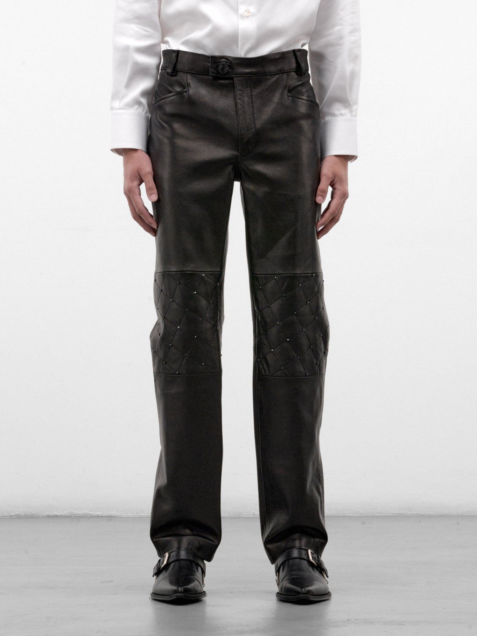 Black Swarovski-Embellished Leather Trousers (PT45LS-BLACK-SWAROVKSI-CRYSTAL)