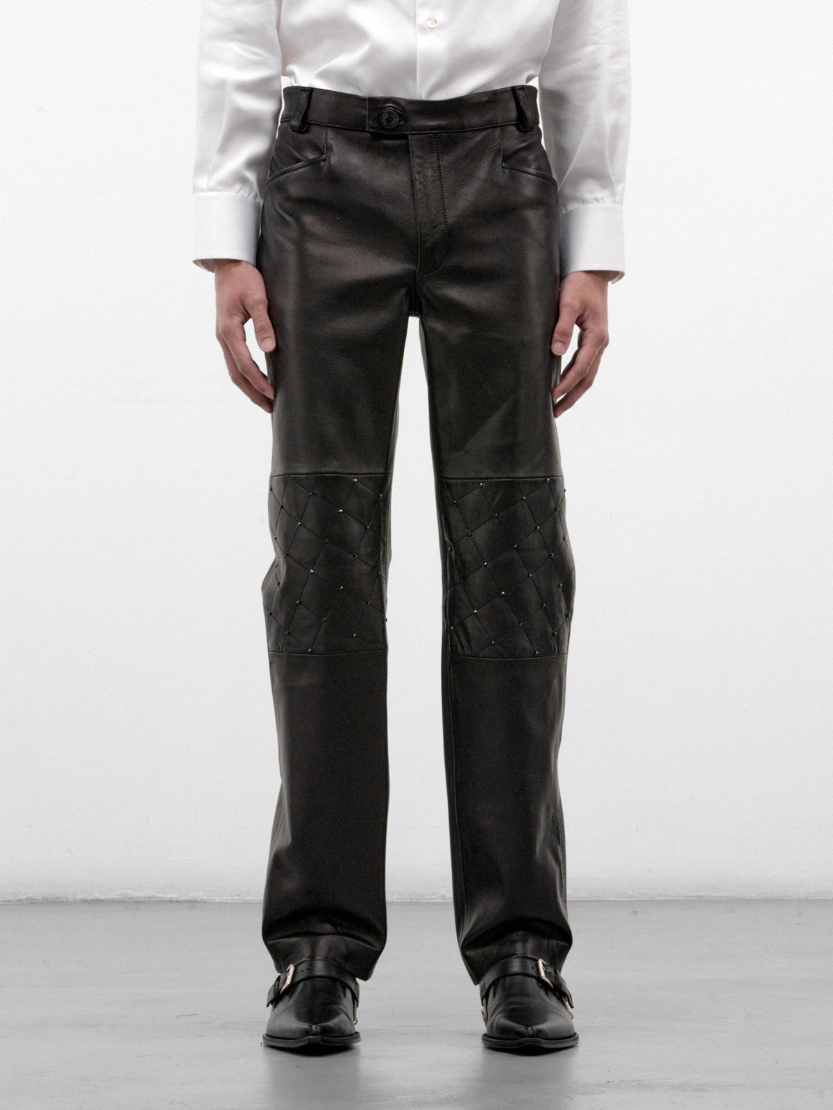 Black Swarovski-Embellished Leather Trousers (PT45LS-BLACK-SWAROVKSI-CRYSTAL)