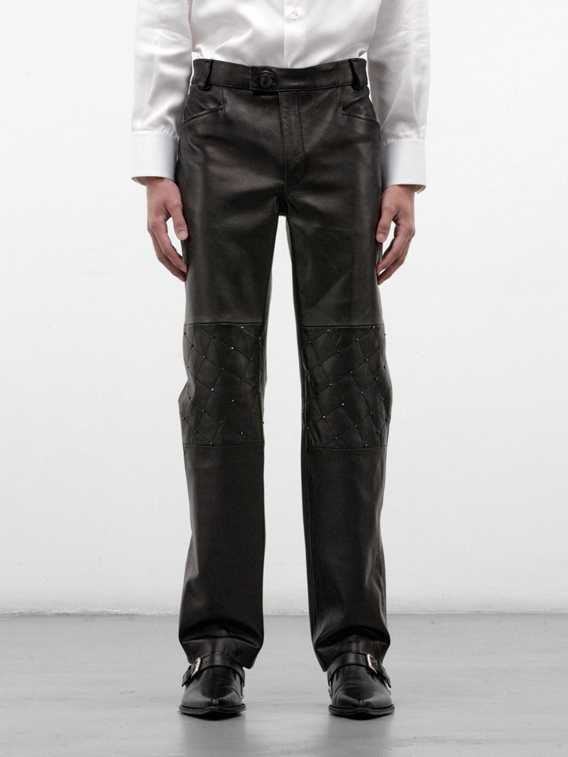 Black Swarovski-Embellished Leather Trousers (PT45LS-BLACK-SWAROVKSI-CRYSTAL)