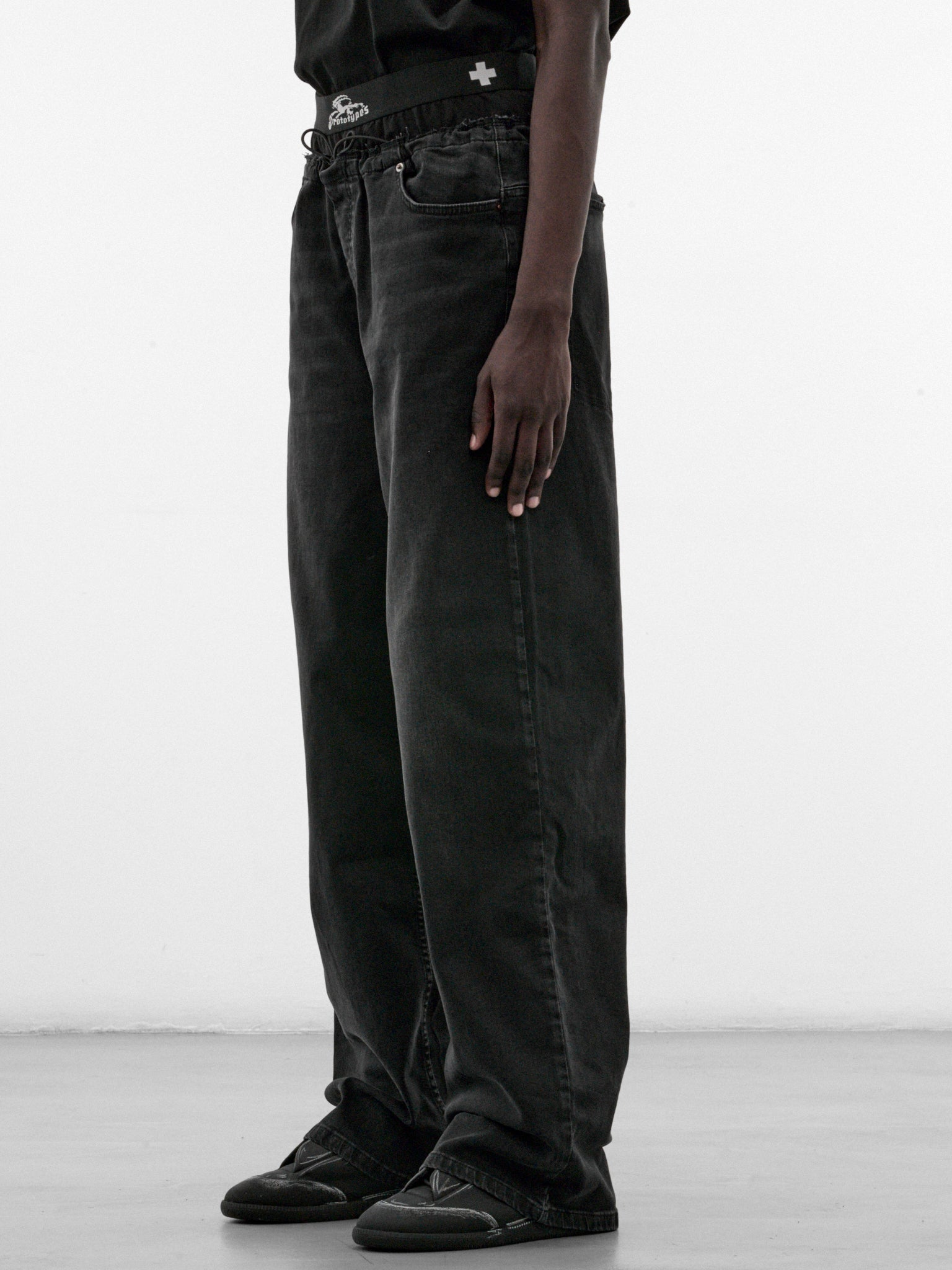Black Denim Deconstructed Waist Jeans (PT99PA10USBK-BLACK)