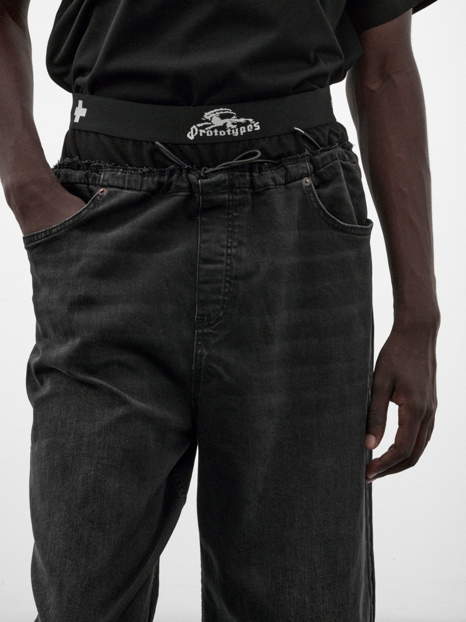 Black Denim Deconstructed Waist Jeans (PT99PA10USBK-BLACK)
