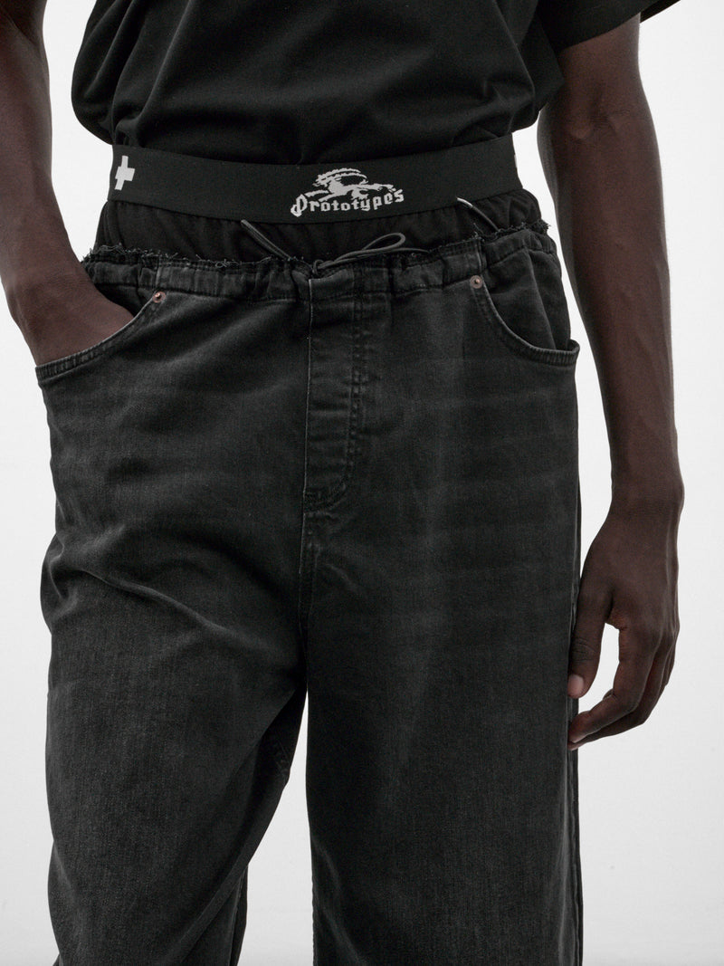 Black Denim Deconstructed Waist Jeans (PT99PA10USBK-BLACK)