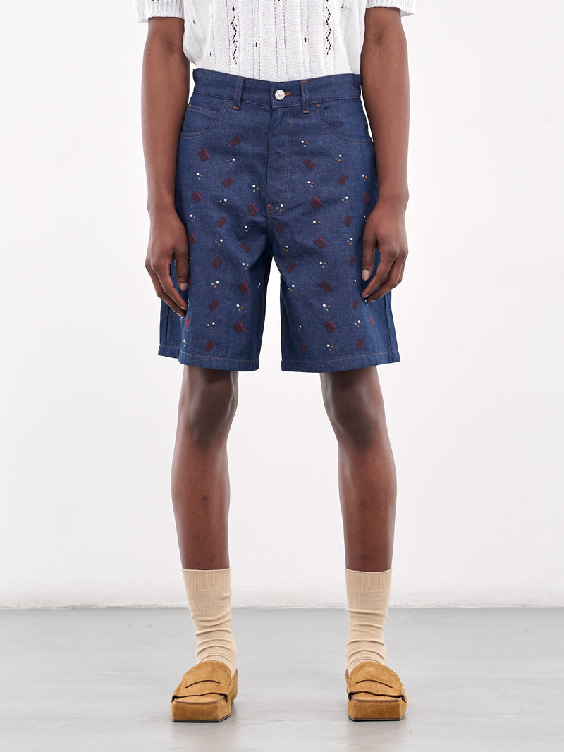 Embroidered Denim Shorts (PUJU0109S0-USCX58-BLUE)