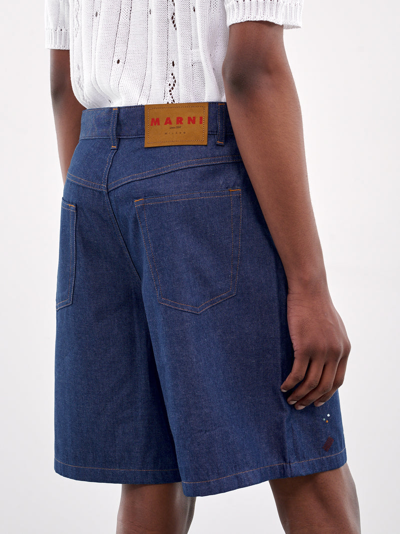 Embroidered Denim Shorts (PUJU0109S0-USCX58-BLUE)