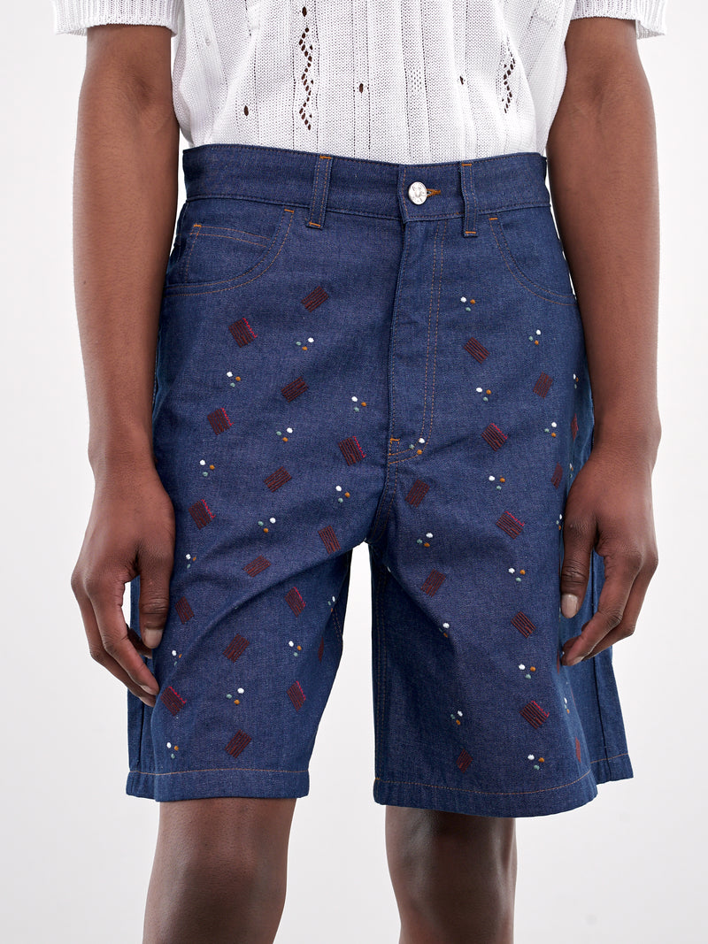 Embroidered Denim Shorts (PUJU0109S0-USCX58-BLUE)