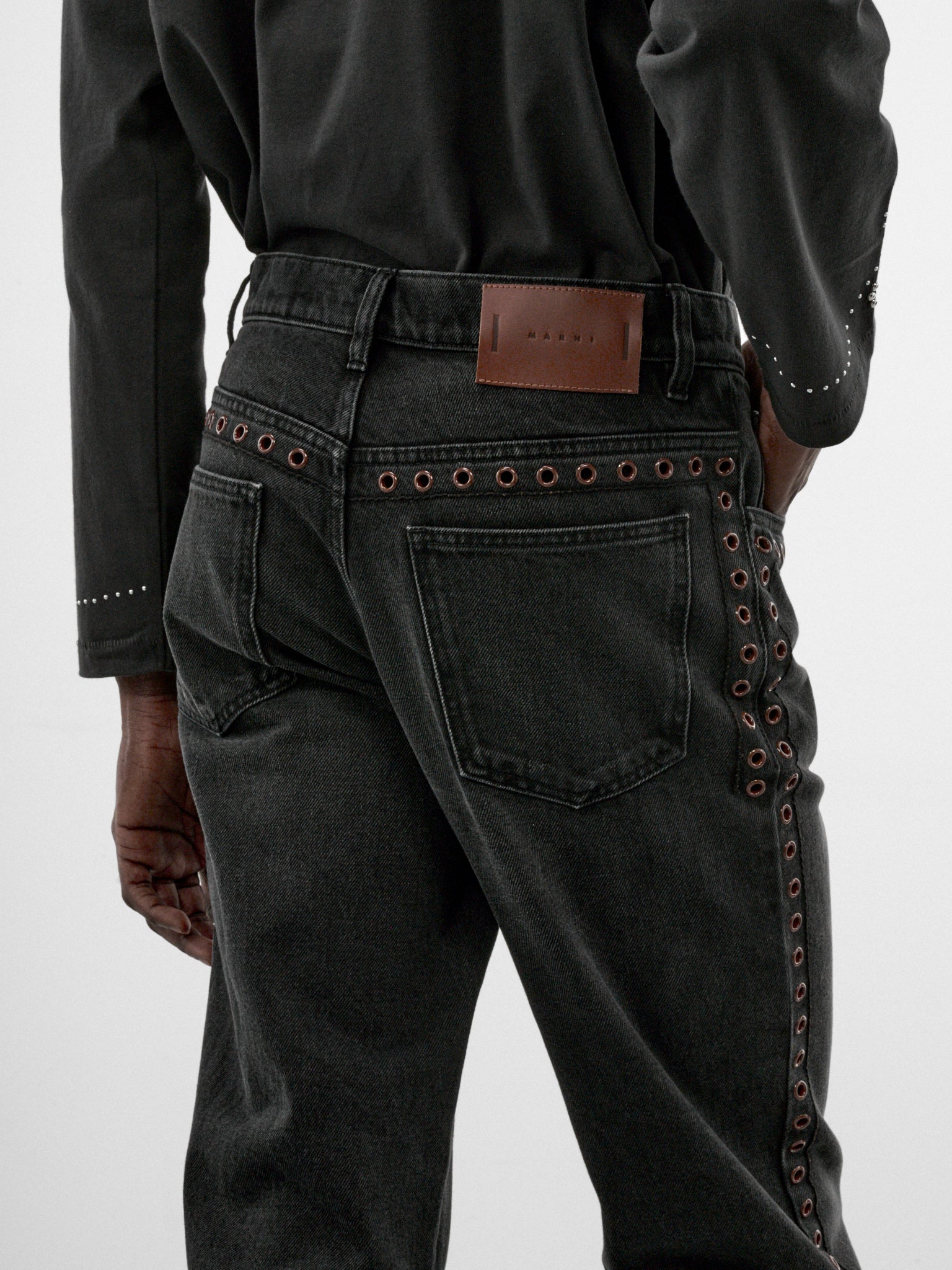 Black Denim Eyelet Jeans (PUJU0137S0-USCZ41-BLACK)