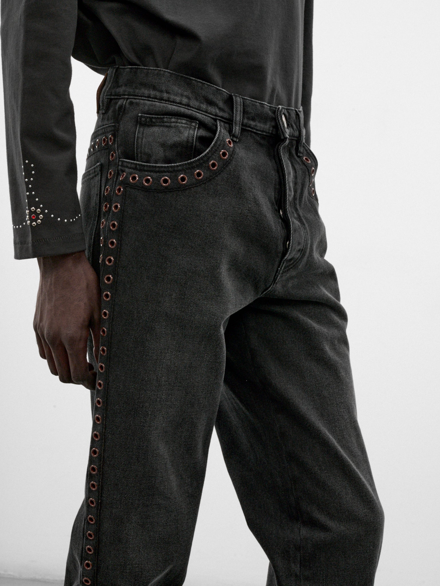 Black Denim Eyelet Jeans (PUJU0137S0-USCZ41-BLACK)