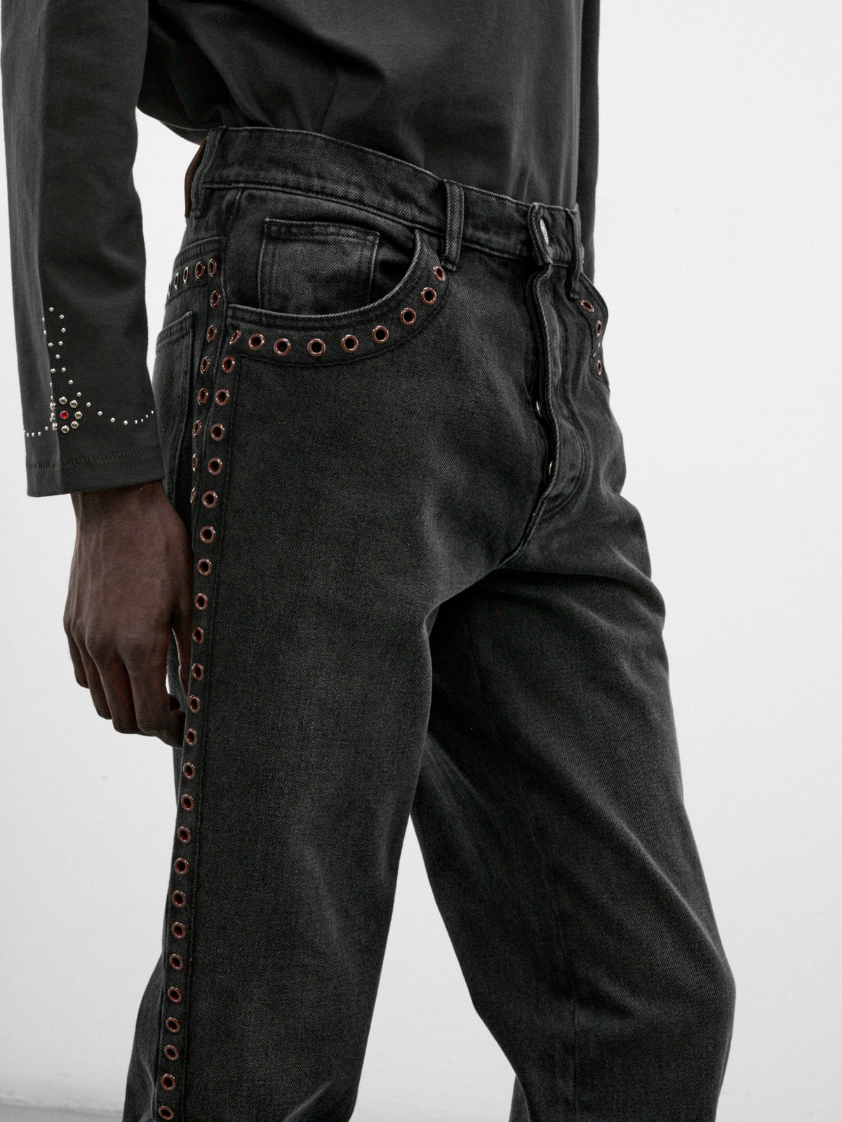 Black Denim Eyelet Jeans (PUJU0137S0-USCZ41-BLACK)