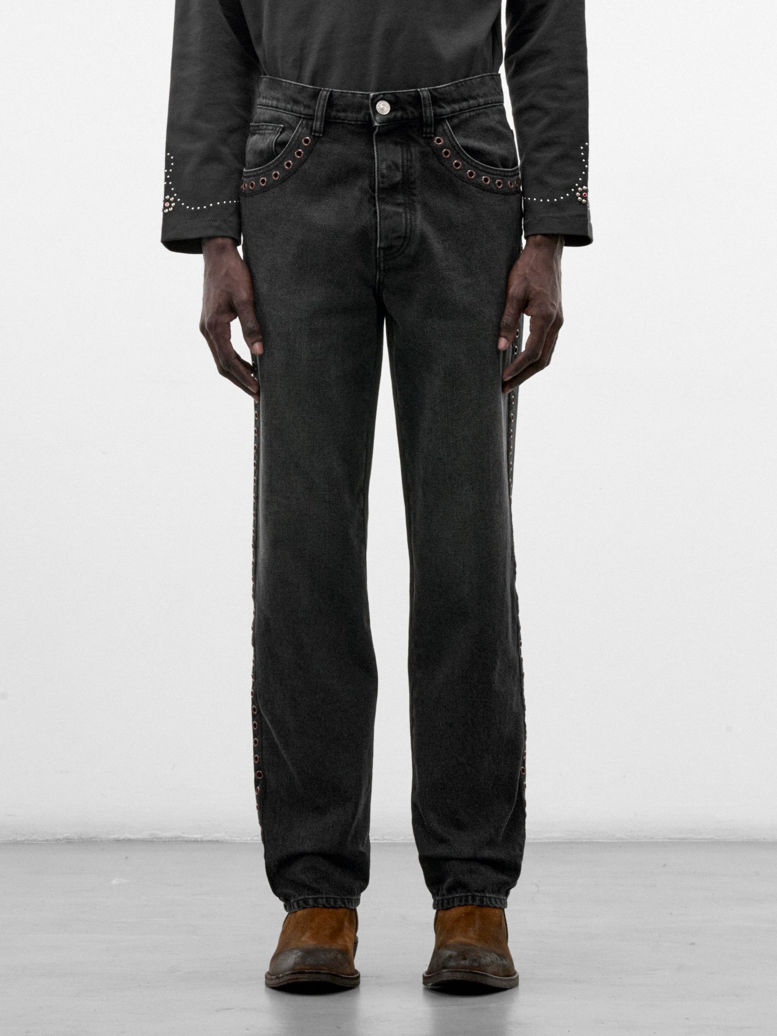 Black Denim Eyelet Jeans (PUJU0137S0-USCZ41-BLACK)