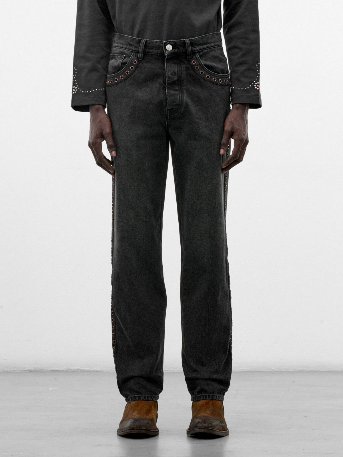 Black Denim Eyelet Jeans (PUJU0137S0-USCZ41-BLACK)