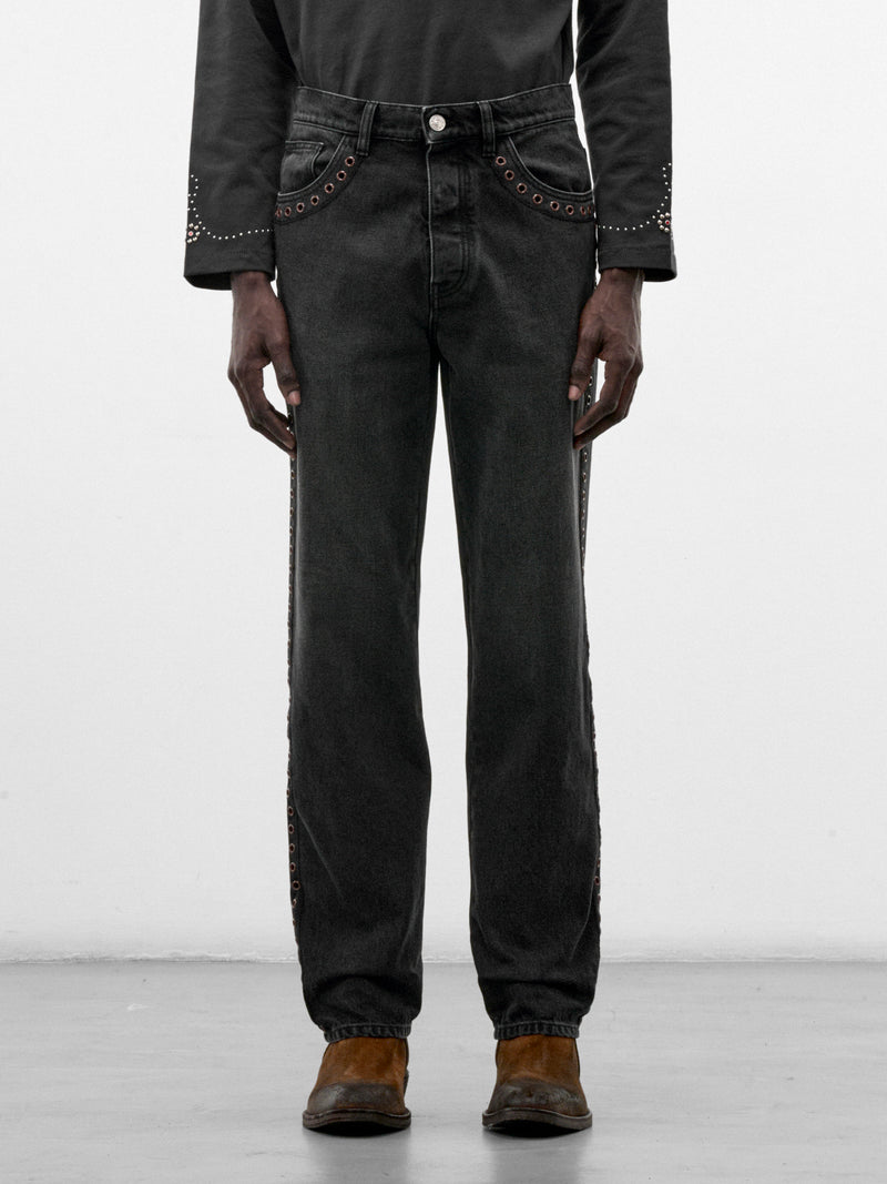 Black Denim Eyelet Jeans (PUJU0137S0-USCZ41-BLACK)