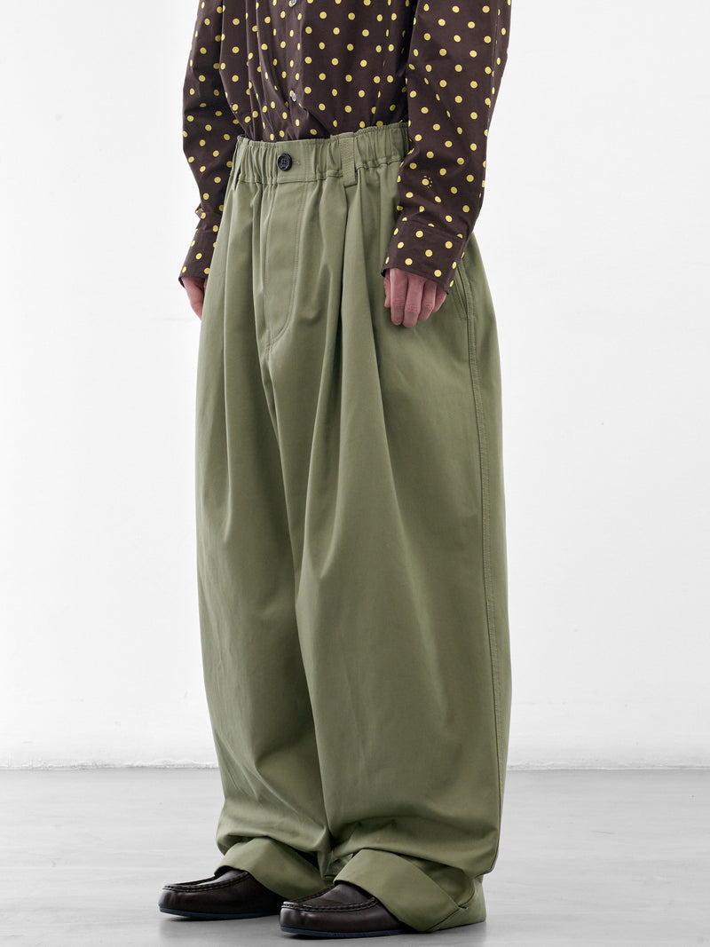 Olive Baggy Pleated Trousers (PUMU0347J0-UTC646-LIGHT-GREEN)