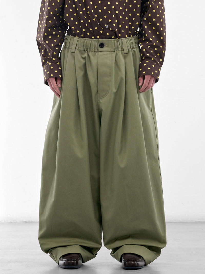 Olive Baggy Pleated Trousers (PUMU0347J0-UTC646-LIGHT-GREEN)