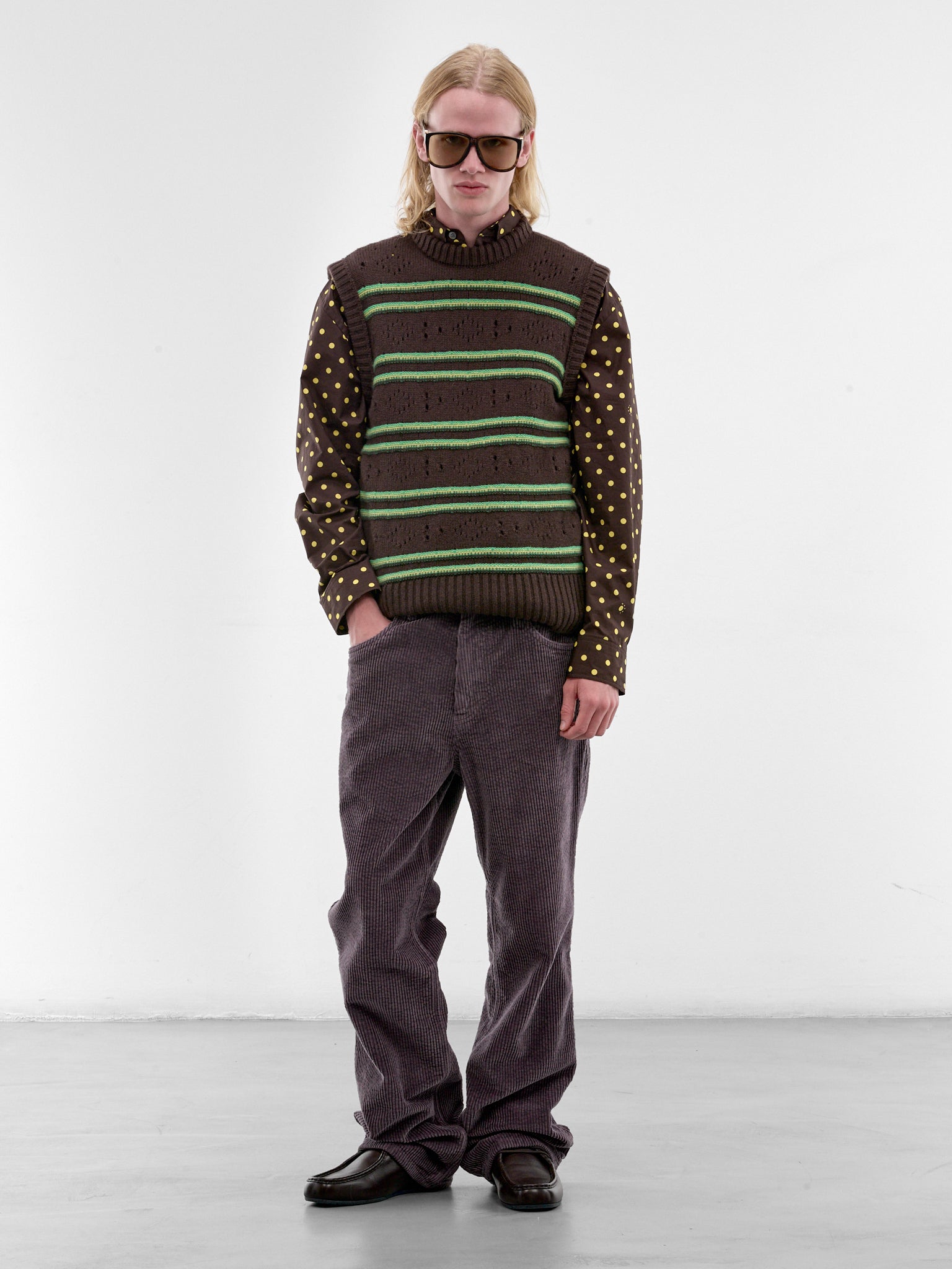 Brown Stripe Distressed Knit Vest (GCMG0494Q0-UFX330-BROWN-STRIPE)