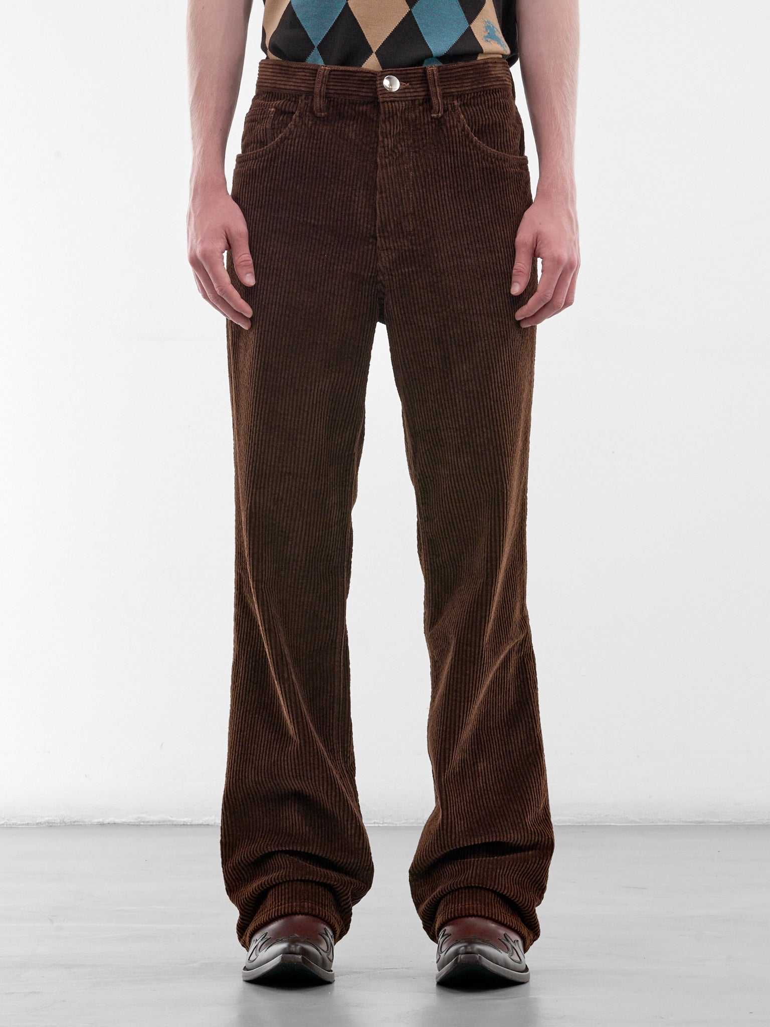Brown Corduroy Flared Pants (PUMU0354G0-USCZ28-DARK-BROWN)