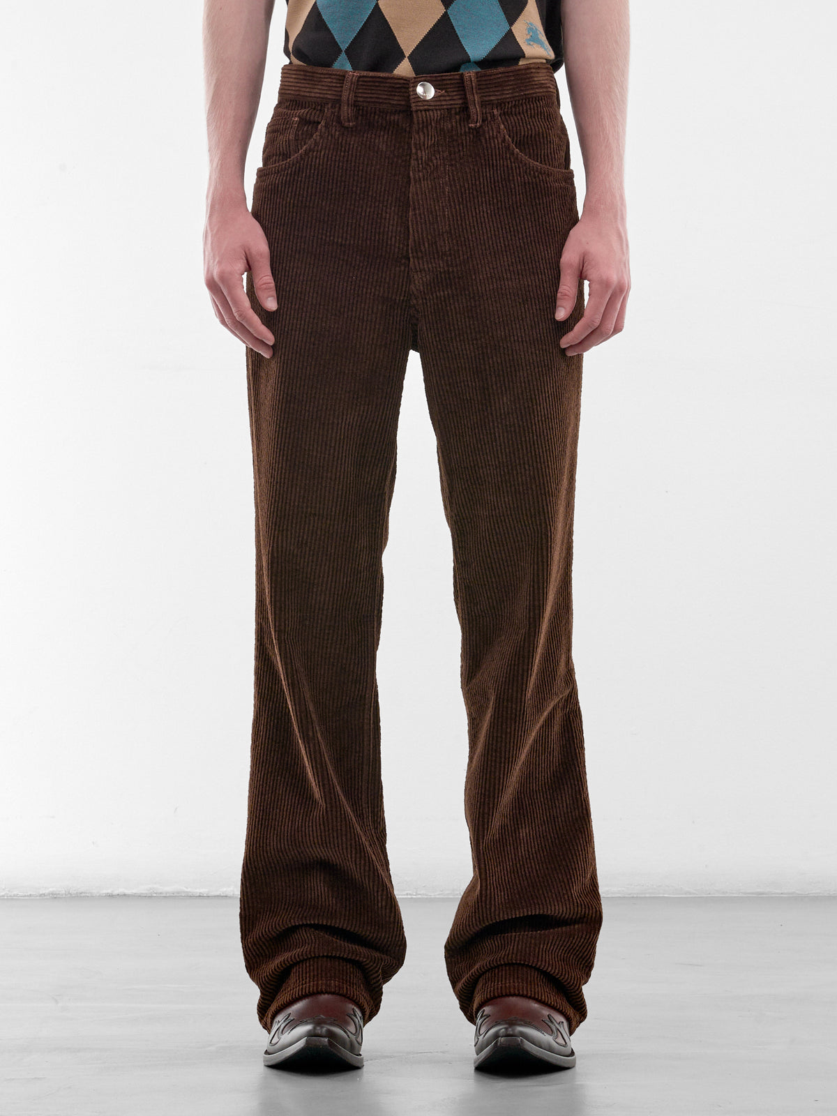 Brown Corduroy Flared Pants (PUMU0354G0-USCZ28-DARK-BROWN)