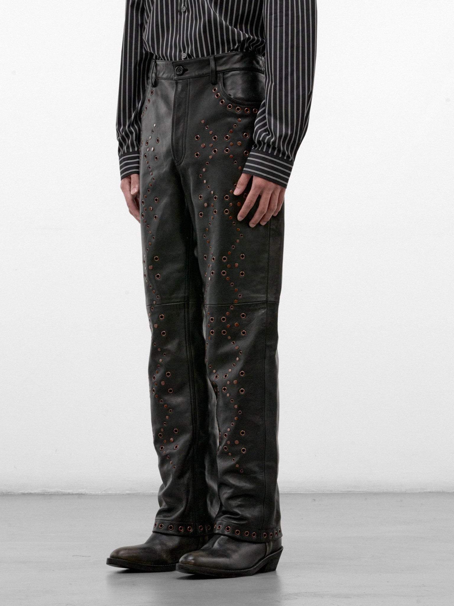 Black Leather Eyelet Trousers (PUMY0353UX-ULA770-00N99-BLACK)