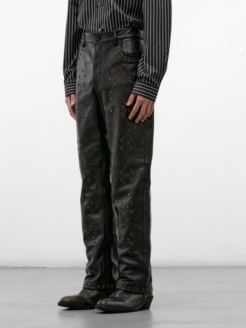 Black Leather Eyelet Trousers (PUMY0353UX-ULA770-00N99-BLACK)