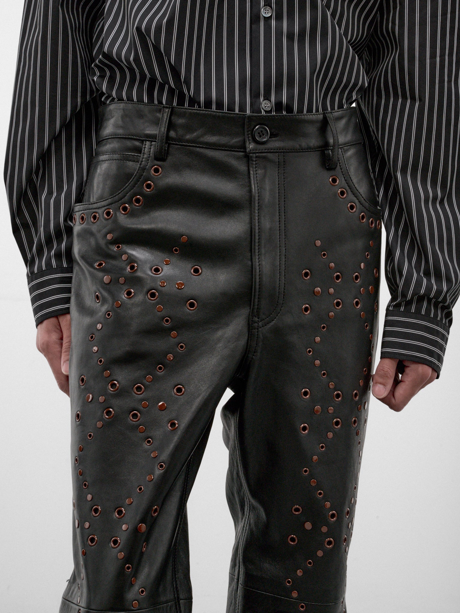Black Leather Eyelet Trousers (PUMY0353UX-ULA770-00N99-BLACK)