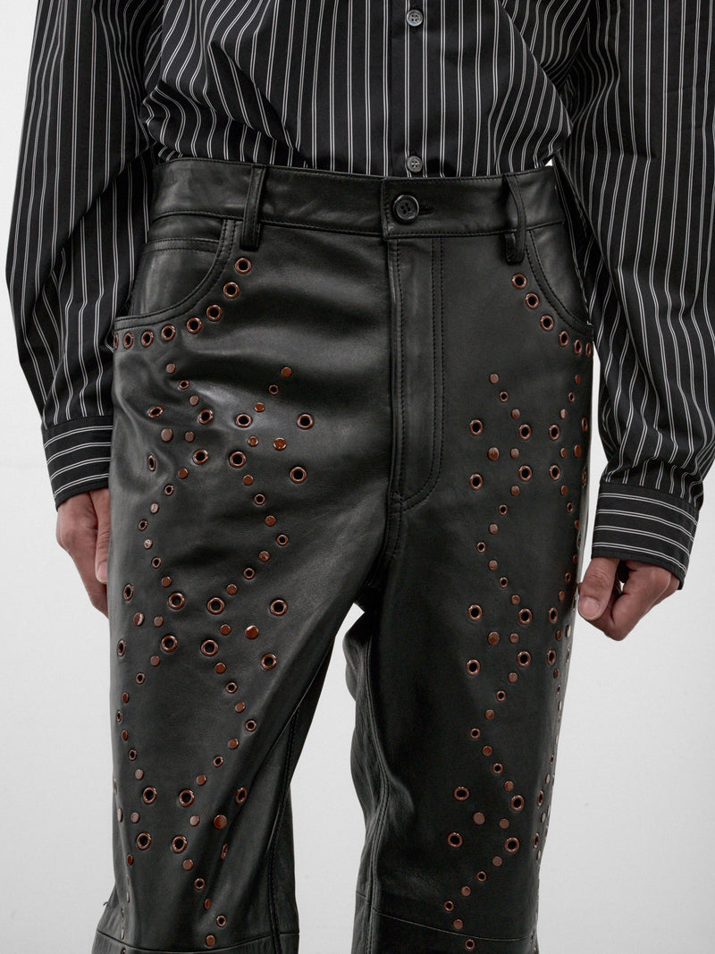 Black Leather Eyelet Trousers (PUMY0353UX-ULA770-00N99-BLACK)