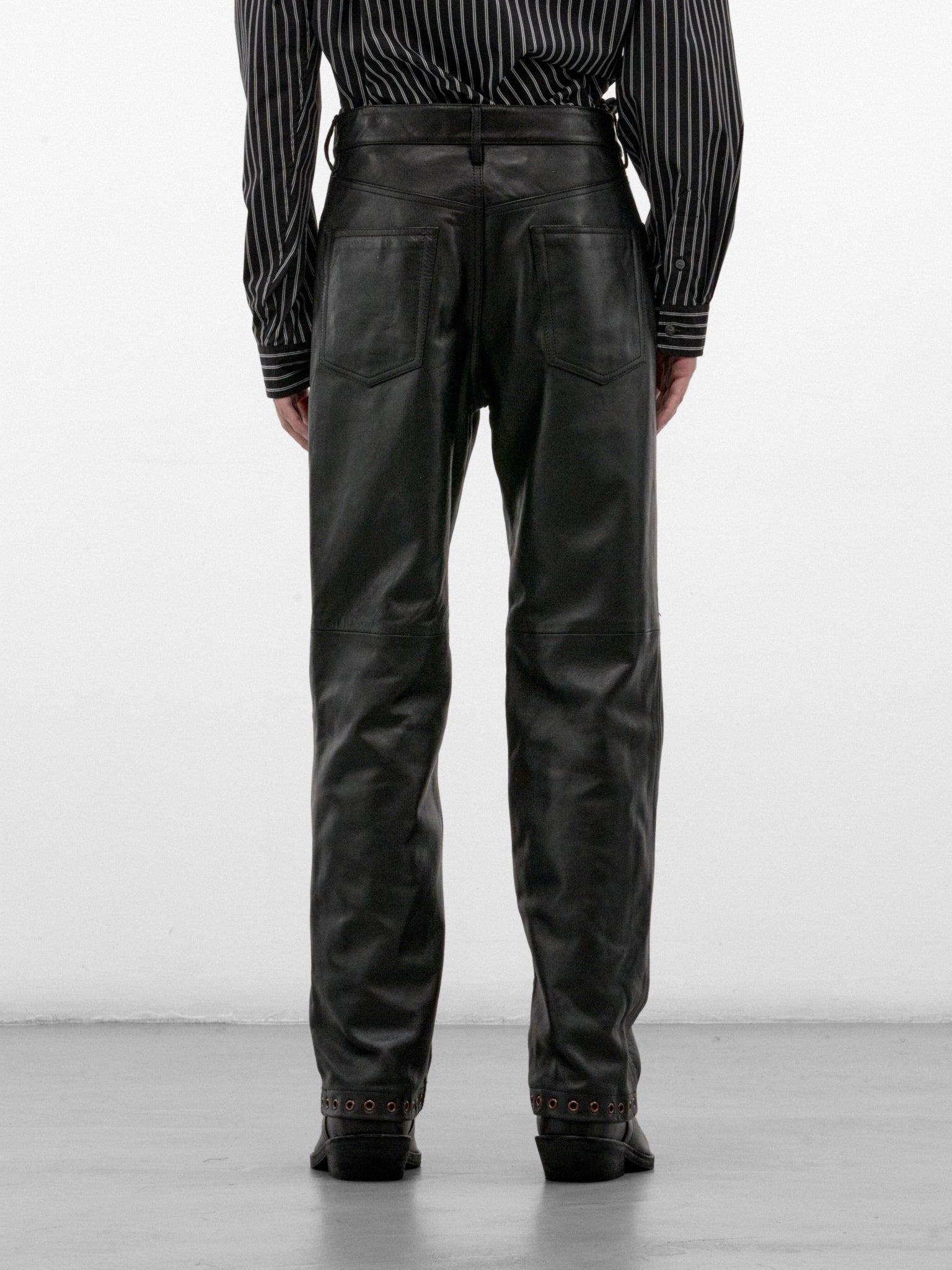 Black Leather Eyelet Trousers (PUMY0353UX-ULA770-00N99-BLACK)