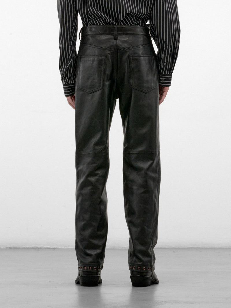 Black Leather Eyelet Trousers (PUMY0353UX-ULA770-00N99-BLACK)