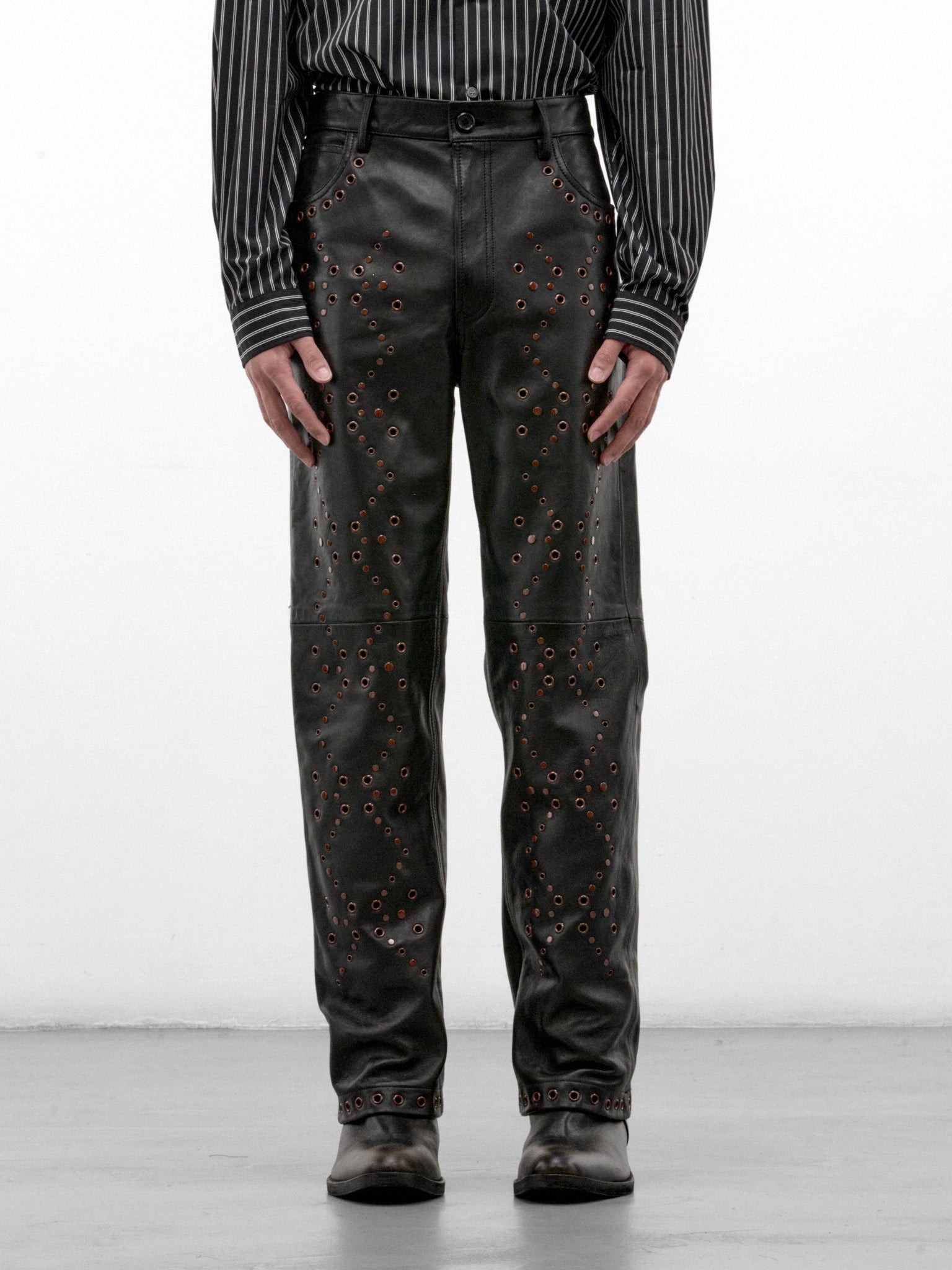 Black Leather Eyelet Trousers (PUMY0353UX-ULA770-00N99-BLACK)