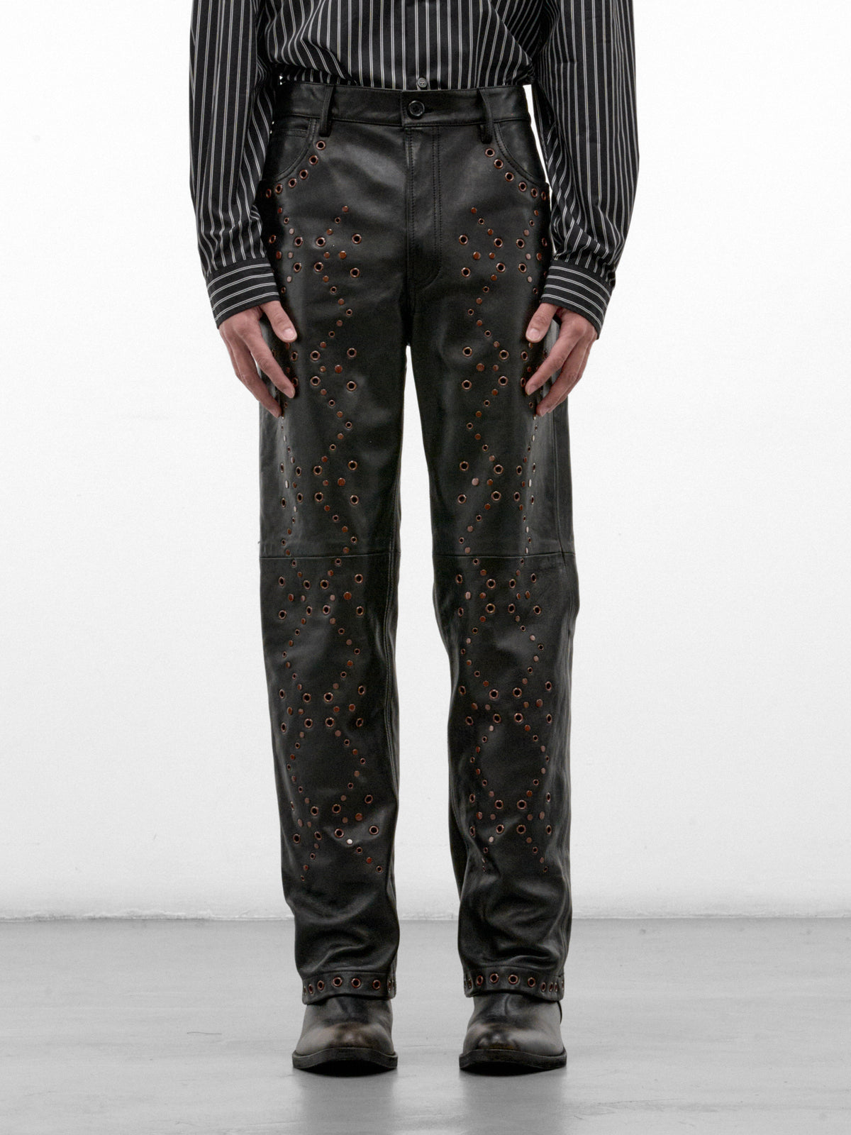 Black Leather Eyelet Trousers (PUMY0353UX-ULA770-00N99-BLACK)