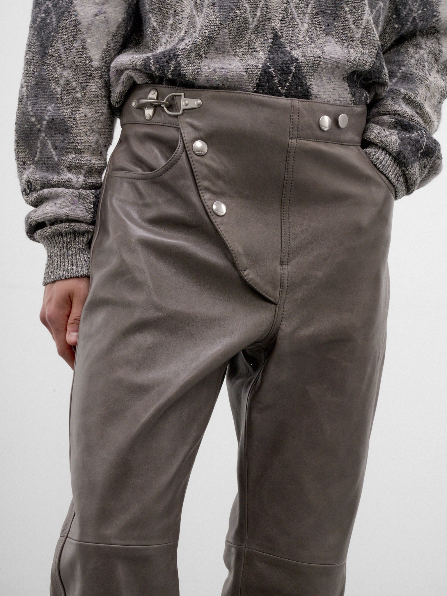 Taupe Leather Paneled Trousers (PUMY0366U0-ULA770-GREY)