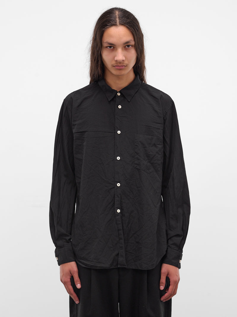 Black Wrinkled Button-Up Shirt (PZ-B004-PER-BLACK)