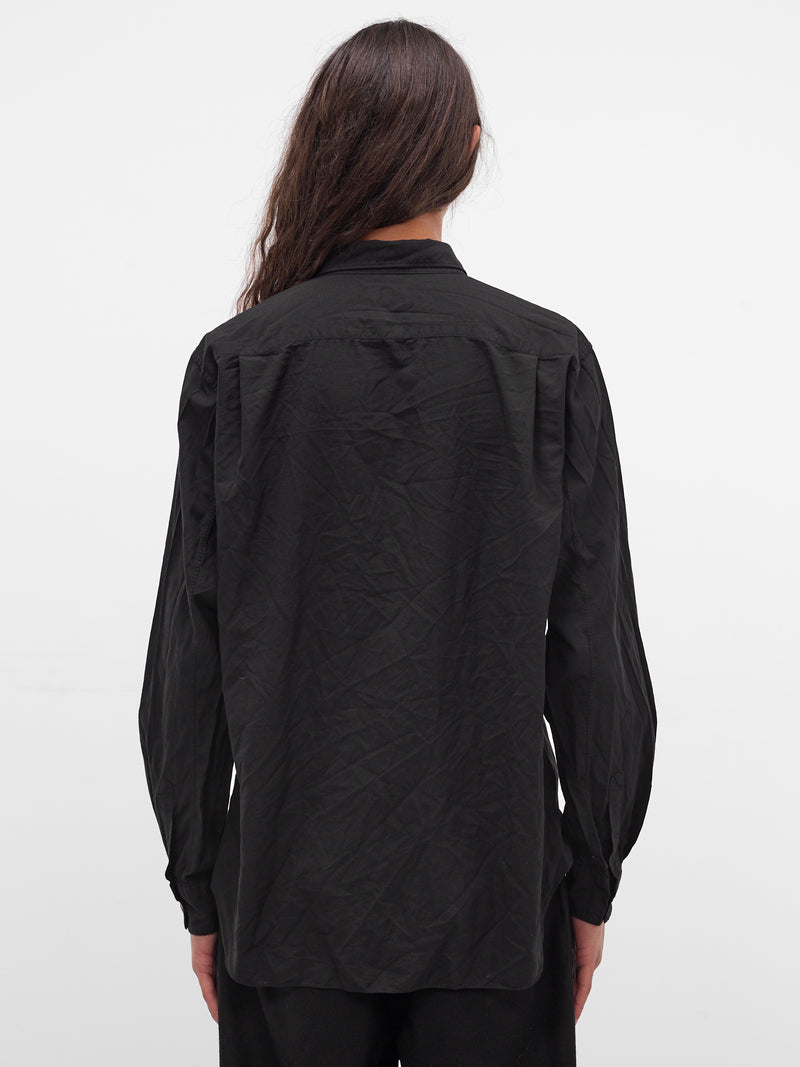 Black Wrinkled Button-Up Shirt (PZ-B004-PER-BLACK)